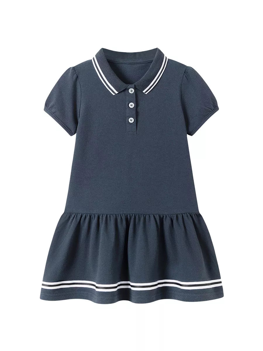 Girls Drop Waist Stripe Polo Dress