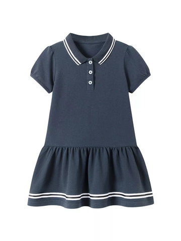 Girls Drop Waist Stripe Polo Dress