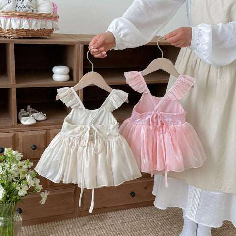 Baby Girl Flutter Sleeve Sateen Party Dress