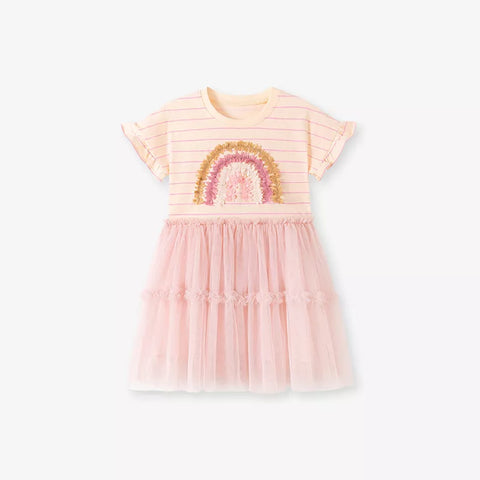 Girls Rainbow & Stripes Pattern Tee Shirt Dress