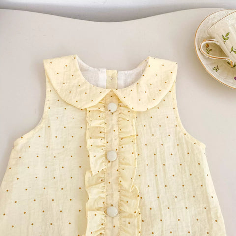 Girls Polka Dot Ruffle Collar Drop Waist Dress