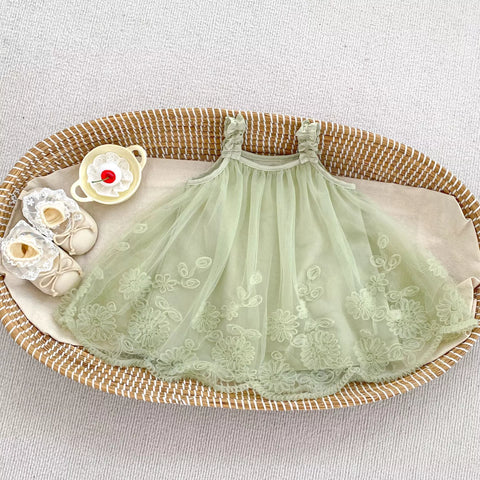 Girls Flowered Embroidered Textured Dress