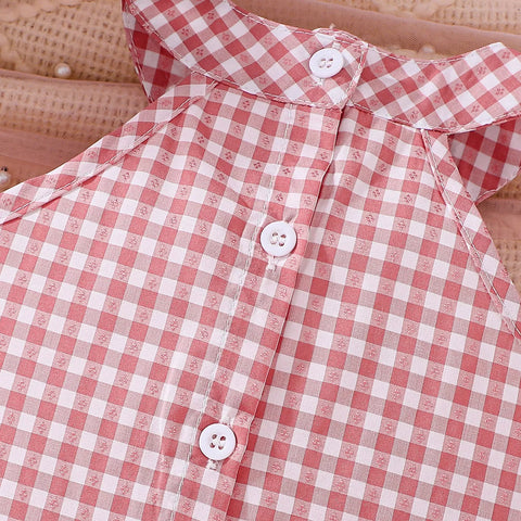 2 Pc Baby Girl Halter Gingham Flower Patch Shorts Set