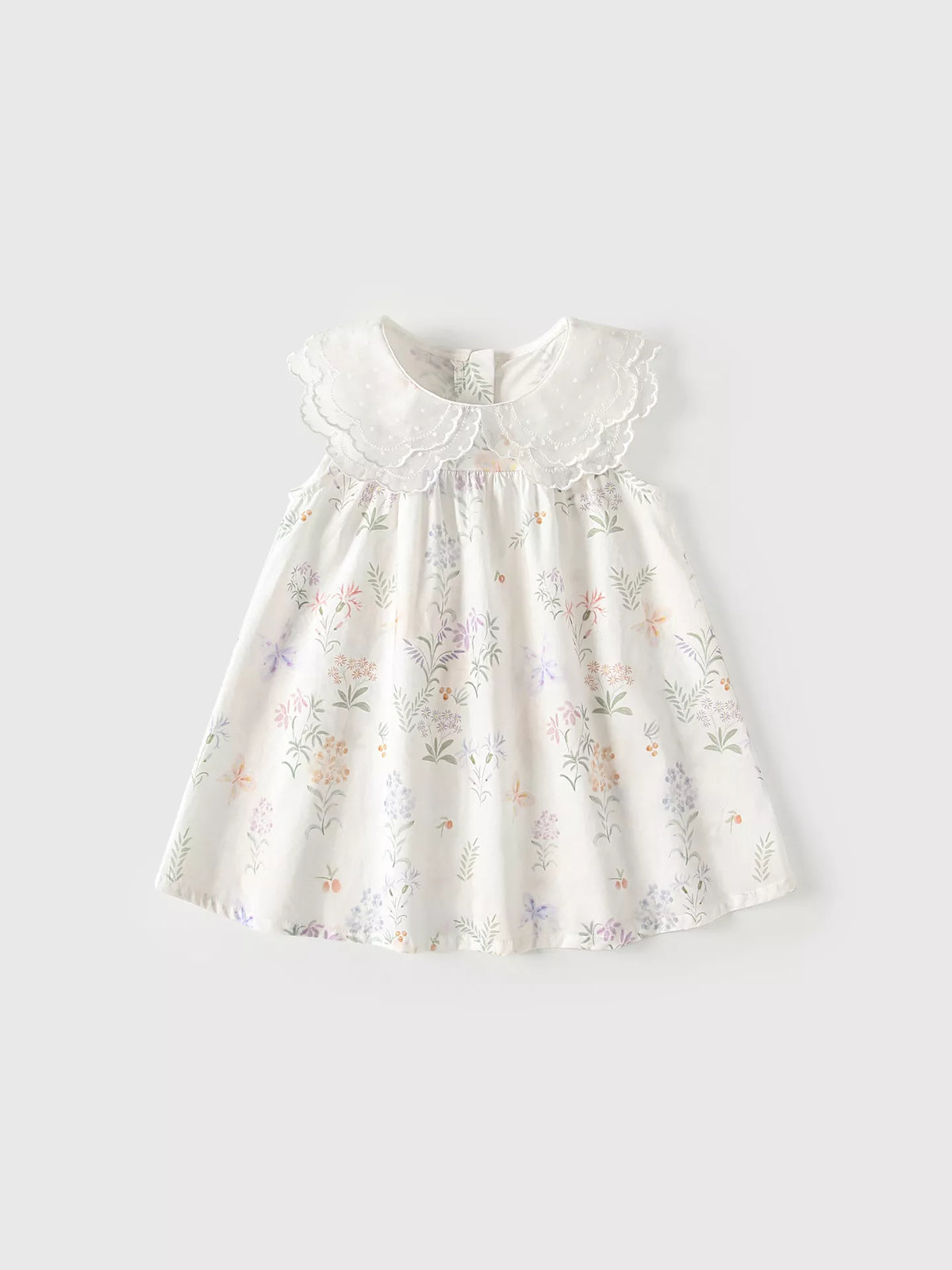 Girls Layered Scallop Collar Floral Dress