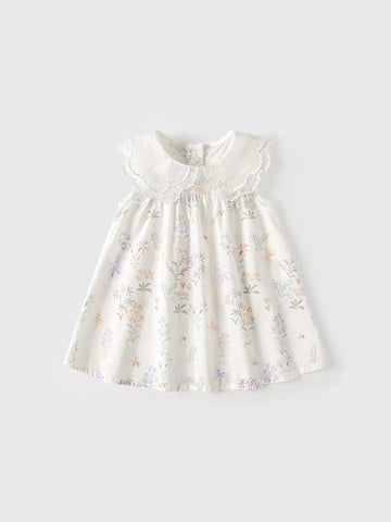 Girls Layered Scallop Collar Floral Dress