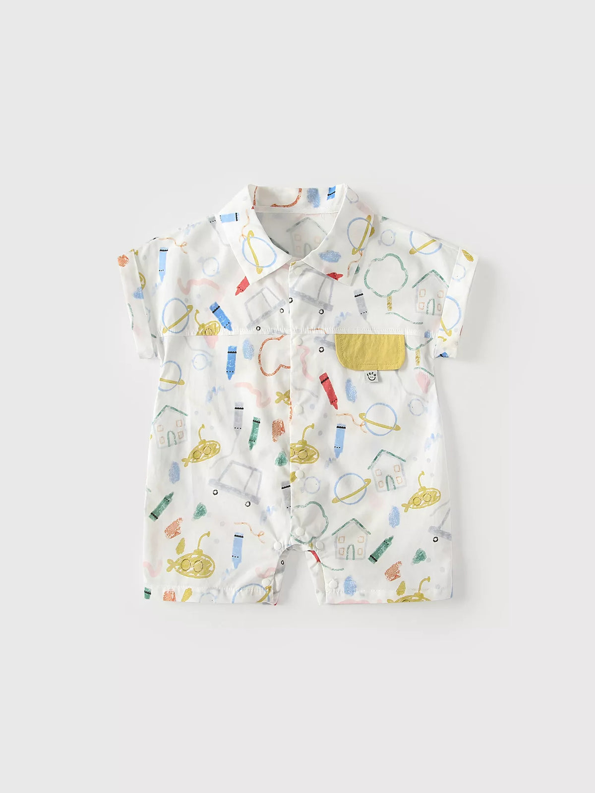 Baby Boy School Print Shirt Romper