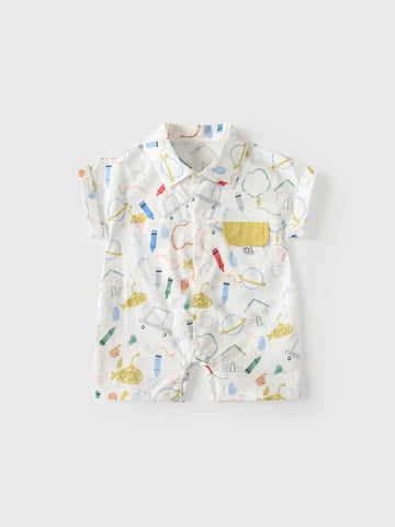 Baby Boy School Print Shirt Romper