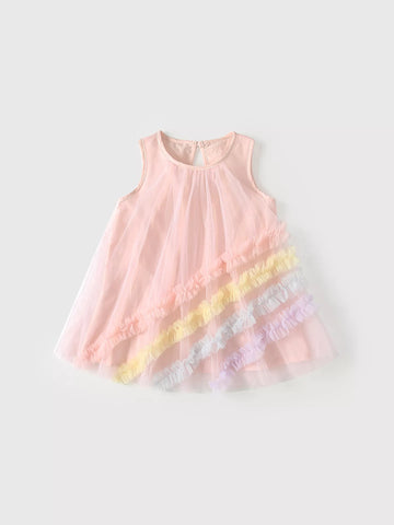 Girls Rainbow Ruffle Tulle Swing Dress