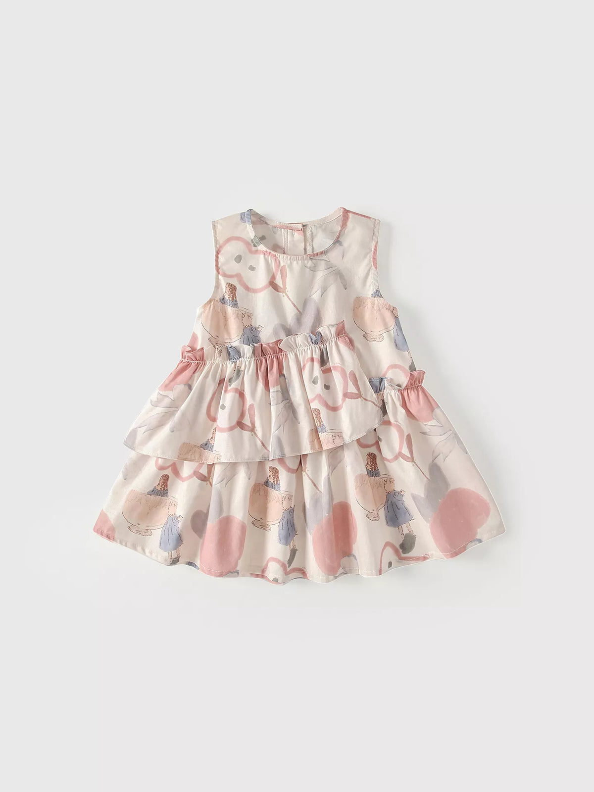 Girls Apple Print Layered Ruffle Dress