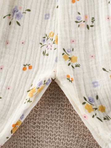 2 Pc Baby Girl Floral Print Smock Romper