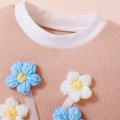 2 Pc Baby Girl Waffle Knit 3D Flower Set