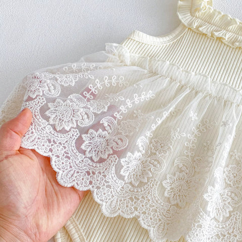 Baby Girl Ribbed Lace Overlay Skirt Dress