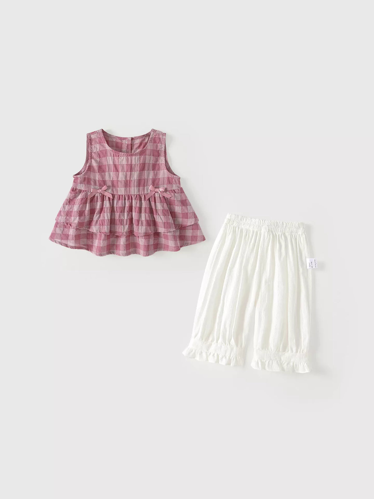 2 Pc Girls Boho Plaid Top & Ruffle Capri Pants Set