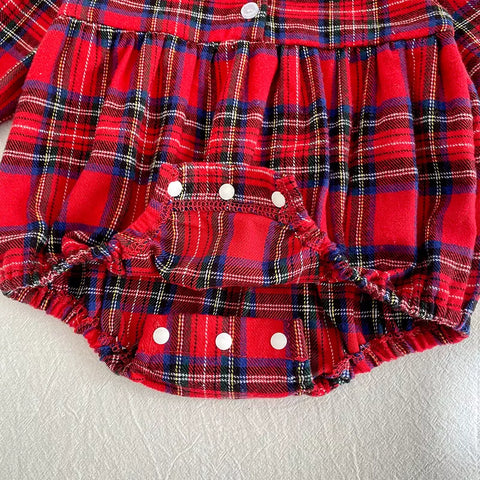 Girls Tartan Print Lace Collar Bodysuit or Dress