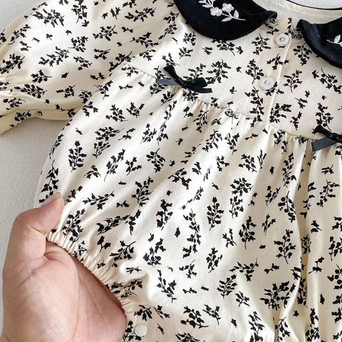 Baby Girl Paisley Print Contrast Collar Long Sleeve Bodysuit