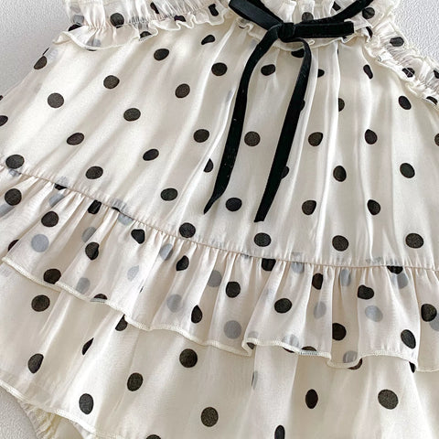 Baby Girl Chic Halter Polka Dot Bow Tie Bodysuit Dress