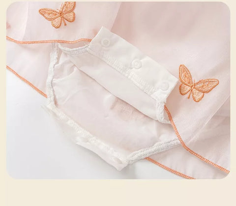 2 Pc Baby Girl Butterfly Sateen Dress with Hat