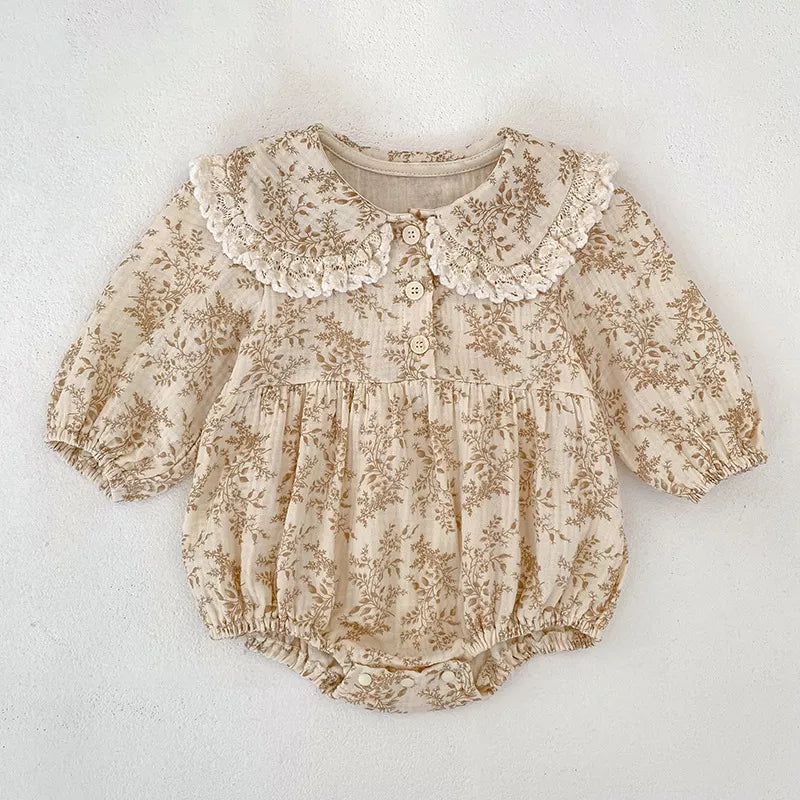 Girls Autumn Floral Print Collar Dress Or Bodysuit