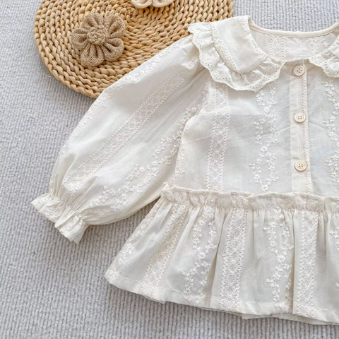 Girl Vintage Embroidered Ruffle Collar Blouse
