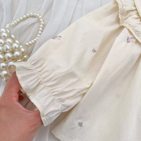 Baby Girl Floral Embroidered Ruffle Collar Blouse