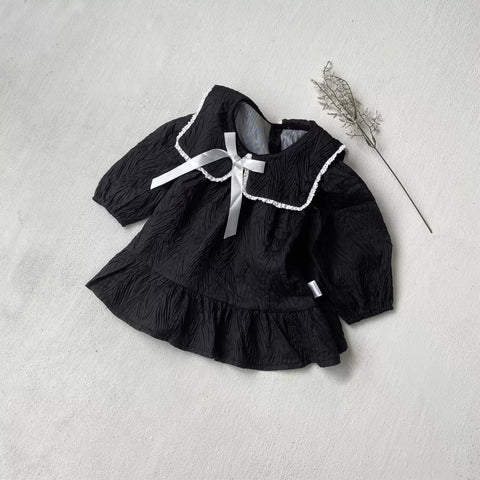 Baby Girl Textured Butterfly Collar Bow Dress