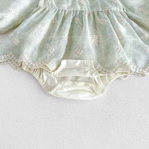 Baby Girl Floral Embroidered Lace Collar Bodysuit Dress