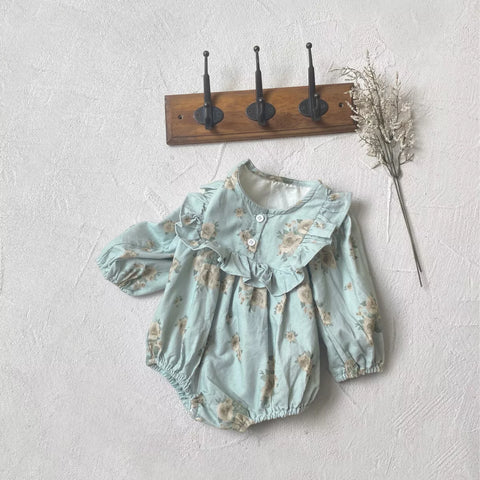 Baby Girl Floral Print Square Bib Bodysuit