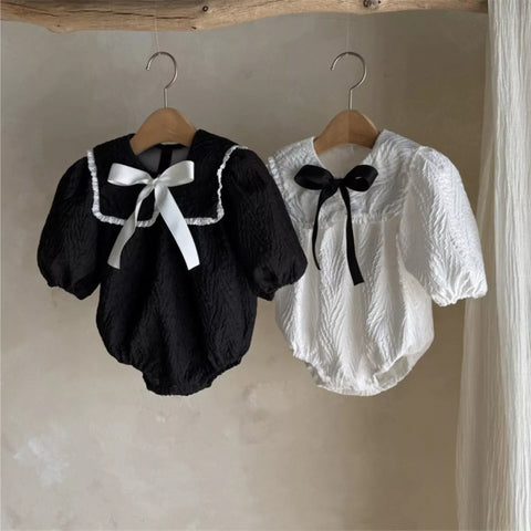Baby Girl Textured Butterfly Bow Collar Bodysuit