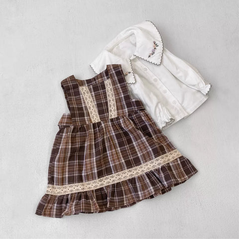 2 Pc Baby Girl Plaid Pinafore Dress with Shirt