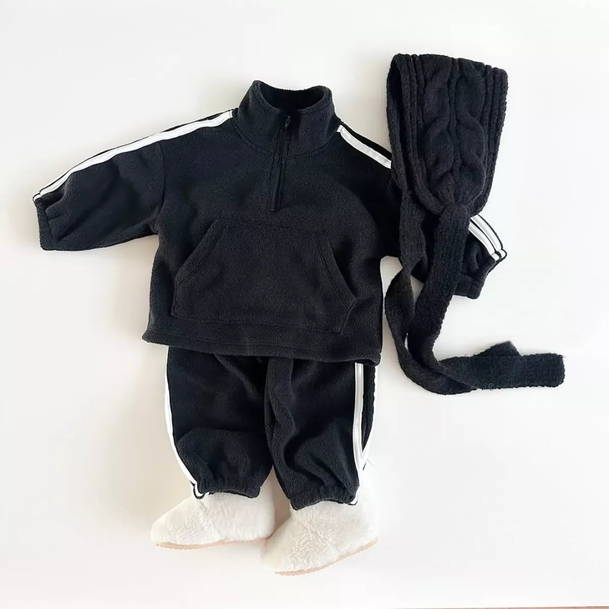 2 Pc Unisex Striped Quater Zip & Pants Set