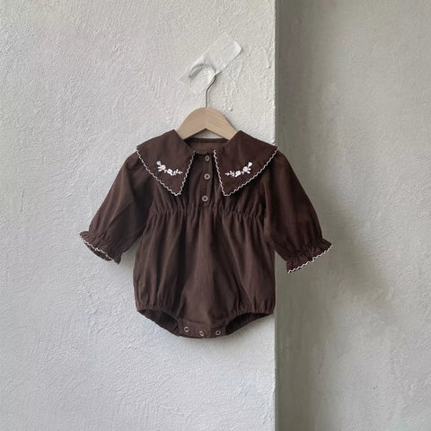 Baby Girl Floral Embroidered Collar Autumn Romper