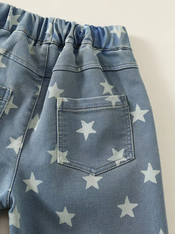 Toddler Girls Star Print Wide Leg Denim Pant