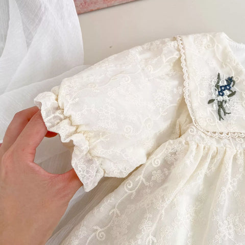 Baby Girl Floral Embroidered Lace Collar Romper Dress