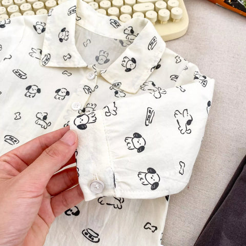 2 Pc Baby Boy Puppy Print Shirt & Overalls Set