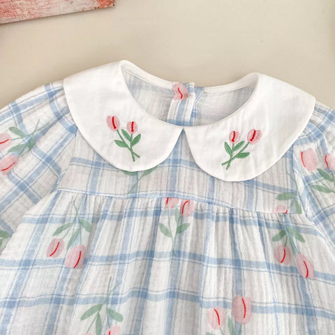 Baby Girl Grid Print Tulip Bodysuit