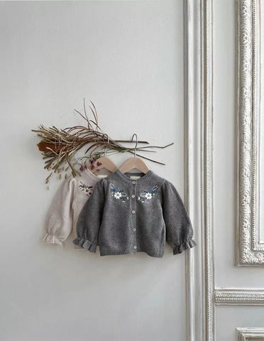 Baby Girl Flower Embroidered Knitted Cardigan