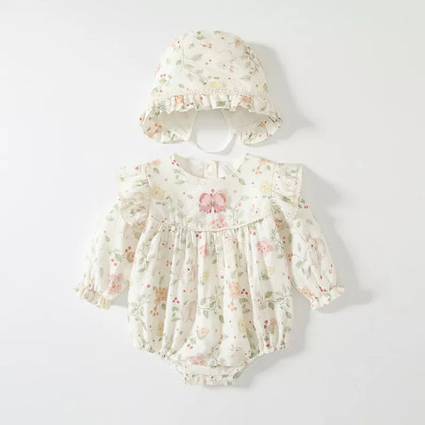 2 Pc Baby Girl Spring Flower Bunny Print Bodysuit