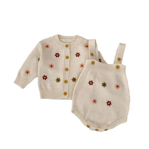 2 Pc Baby Girl Knit Cardigan and Bodysuit Set