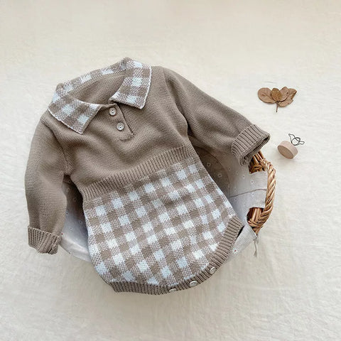 Baby Girl Knit Gingham Polo Bodysuit