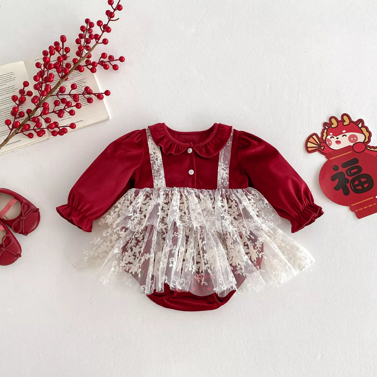 Baby Girls 2 in 1 Sheer Lace Layered Bodysuit