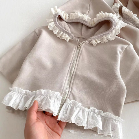 Girls Lace Ruffle Hem Hoodie