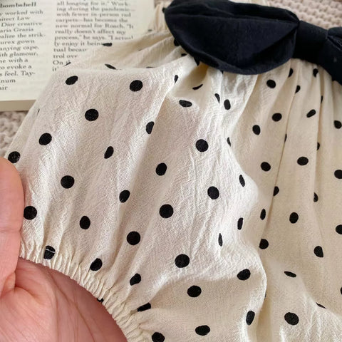 2 Pc Baby Girl Polka Dot Bow Bodysuit Set