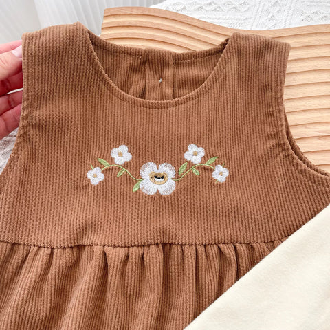 2 Pc Baby Girl Flower Emb Bodysuit Set