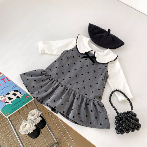 2 Pc Girls French Polka Dot Dress