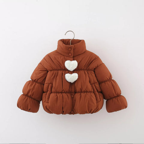 Girl Fleece Lined Hearts Puffer Jacket