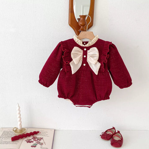 Baby Girls Fleece Lined Festive Bow Bodysuit