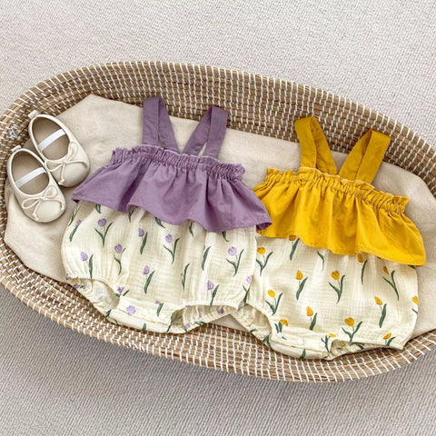 Baby Girl Spring Tulip Contrast Layered Bodysuit
