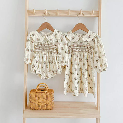 Girls Dtisy Floral Peter Pan Collar Dress/Bodysuit