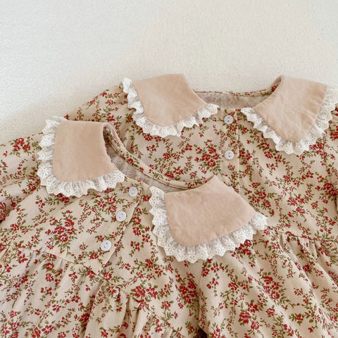 Girls Autumn Floral Vintage Style Bodysuit/Dress