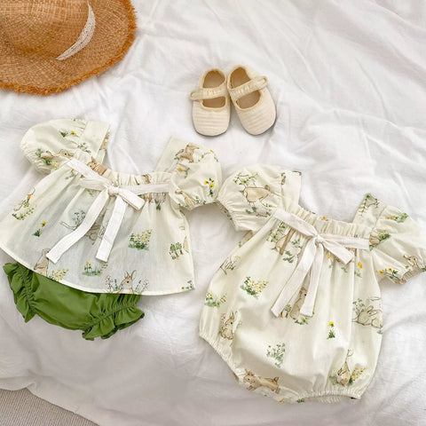 Baby Girl Bunny Print Square Neck Bodysuit